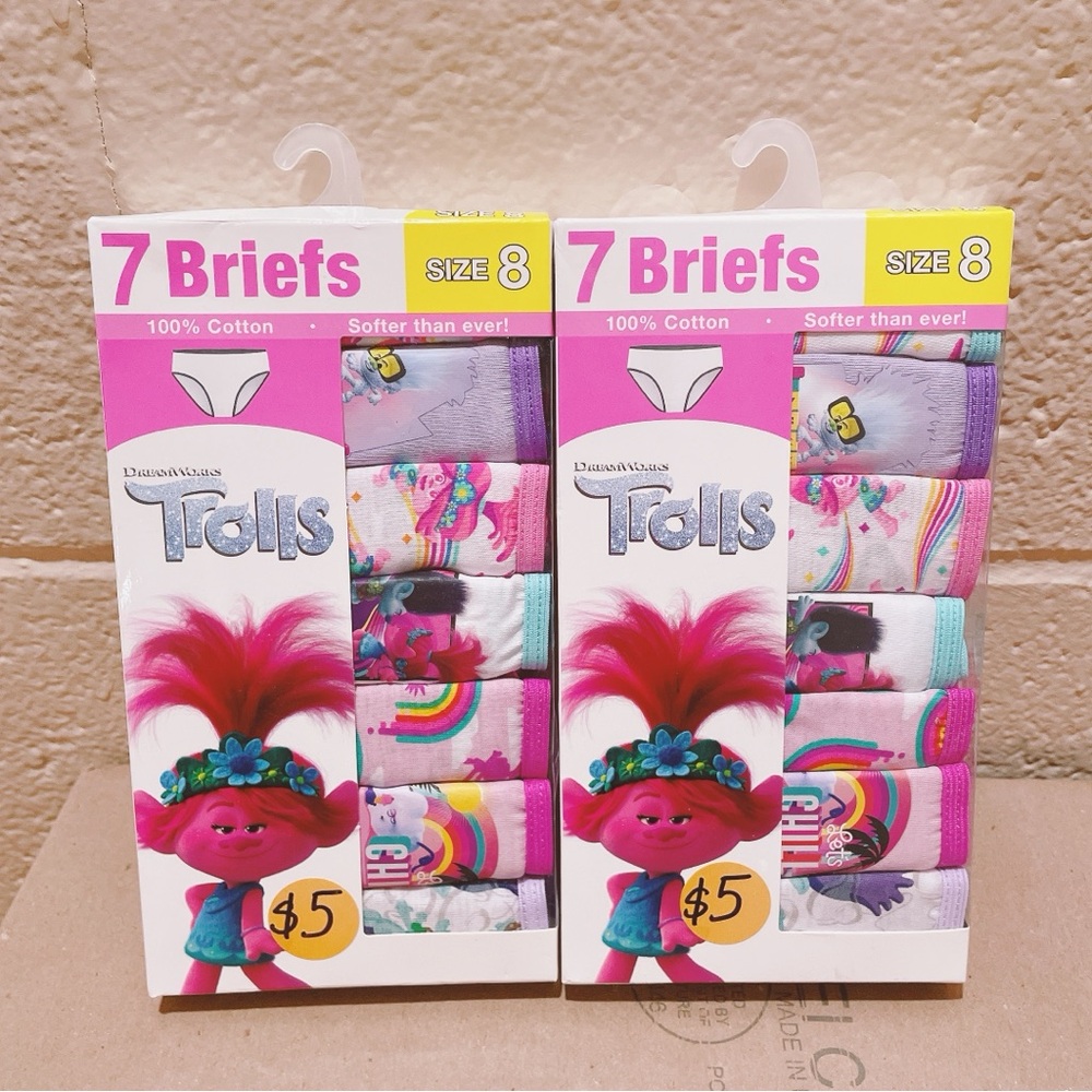 2 packs Dreamworks Trolls Size 8 Colorful Girls' Briefs Set